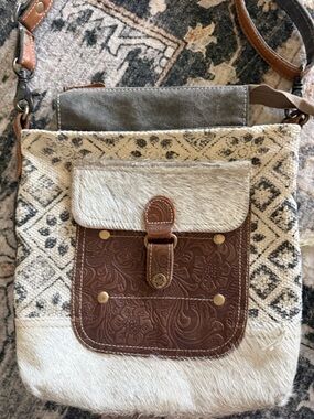 Myra Crossbody Bag in Cream and Brown with Leather Accent